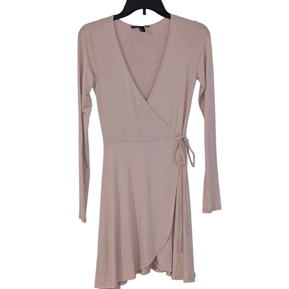 Forever 21 Long Sleeve Wrap Dress Dusty Pink V-Neck Mini Size Medium NEW